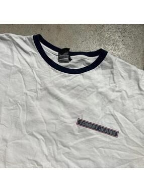 Vintage white Tommy Hilfiger tee with ringer collar